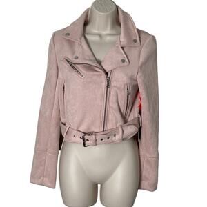 NWT Black Label by C'est Toi Faux Suede Moto Jacket Blush Pink Size S